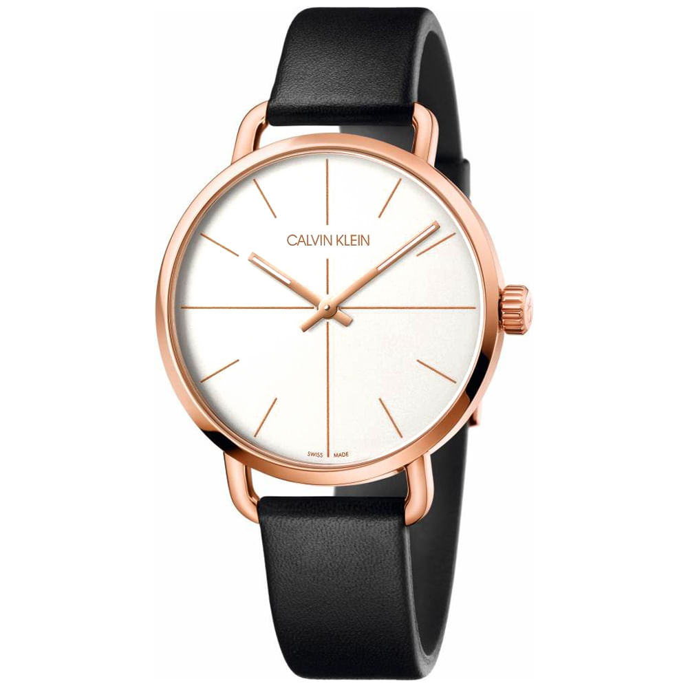 Reloj Calvin Klein Even K7B216C6 Suizo Acero Inoxidable Dorado Correa Cuero Negro