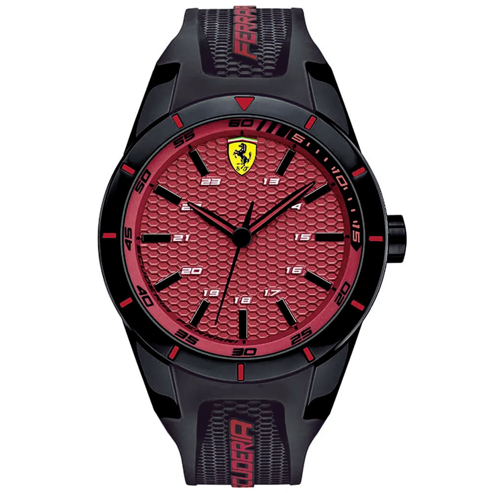 Reloj Ferrari Redrev 0830248 Correa de Silicona Negro Dial Rojo