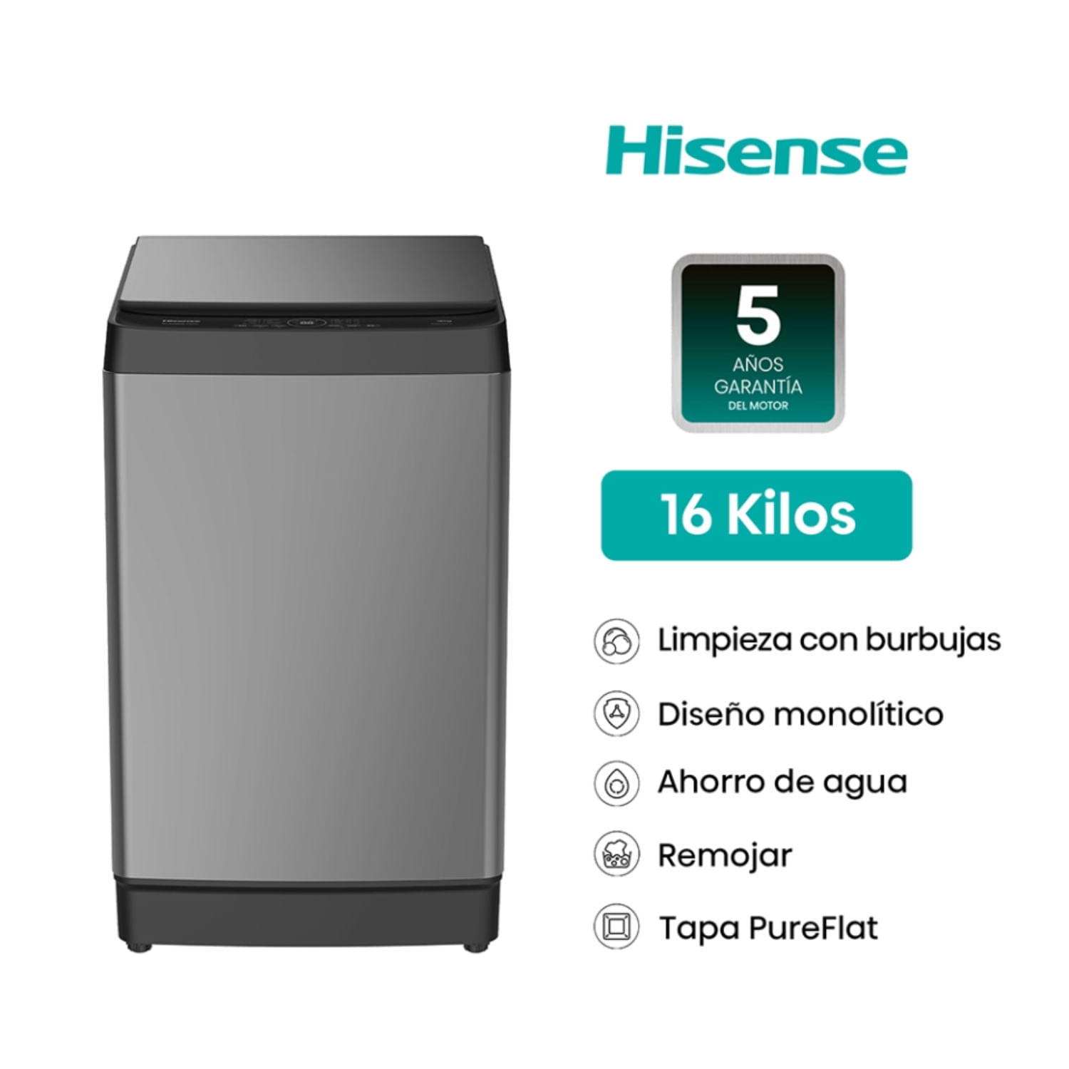 Lavadora Hisense Carga Superior 16KG WT3K1623UT Silver