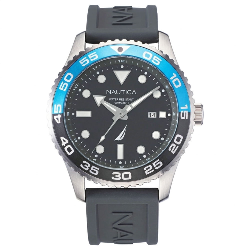 Reloj Nautica Pacific Beach NAPPBF142 Fecha Acero Inoxidable Correa de Silicona y Dial Gris