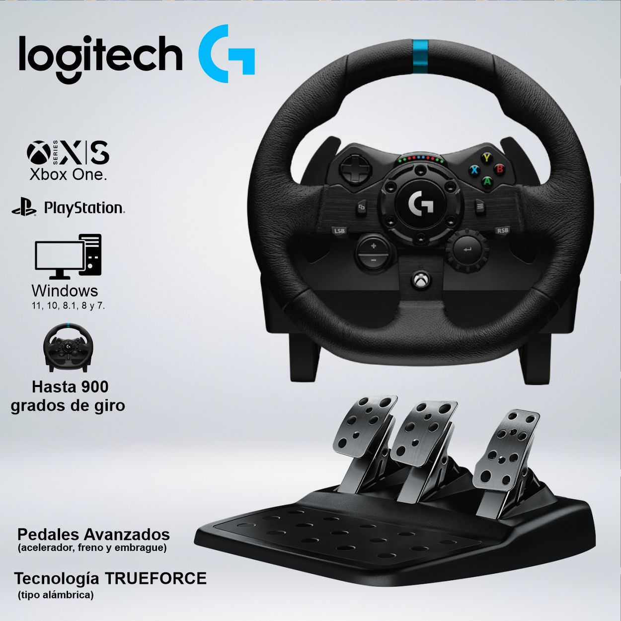 TIMON CON PEDAL LOGITECH G923 TRUEFORCE Xbox Series X-S  Xbox One Playstation PC