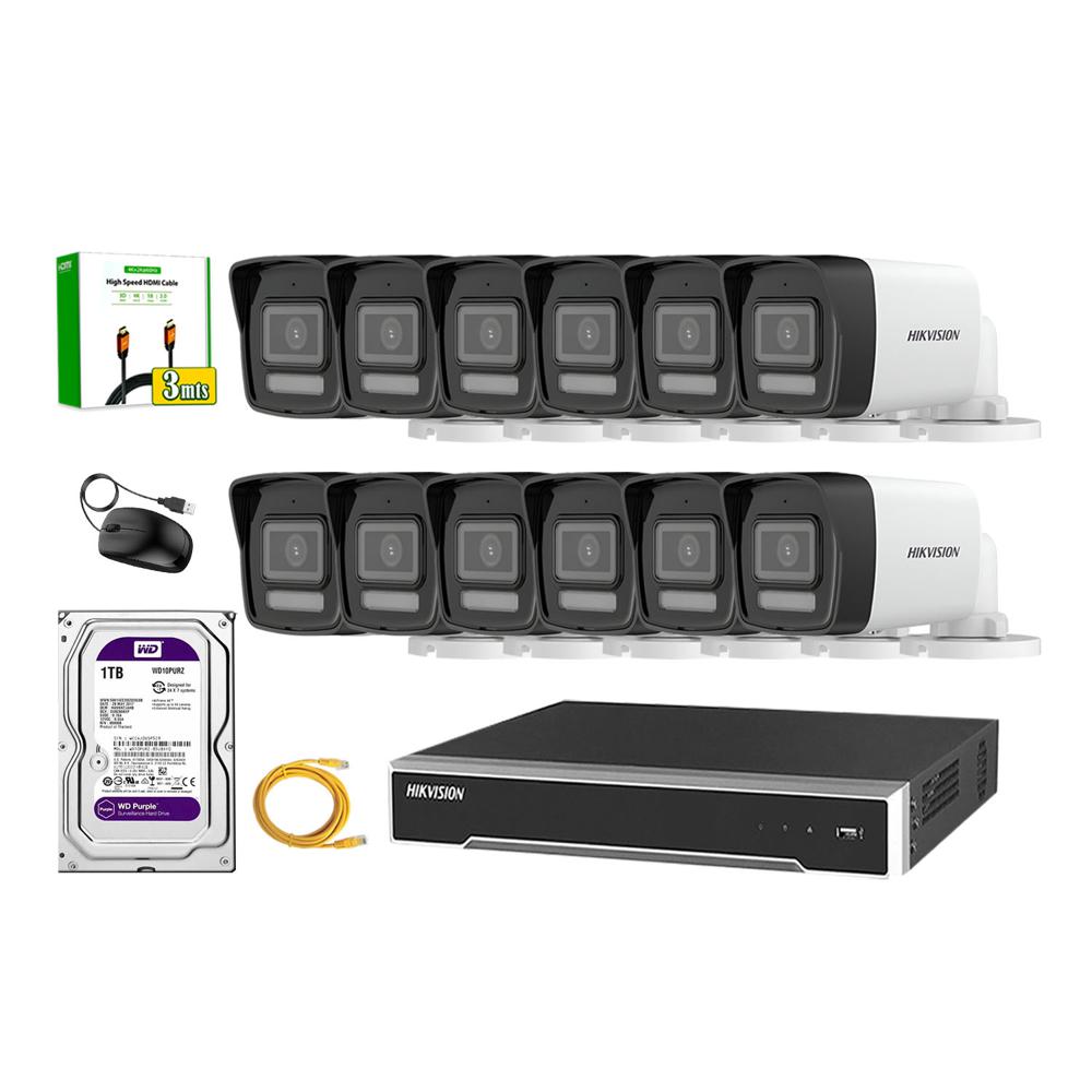 Kit 12 Cámara Seguridad Hikvision IP POE 4MP Tubo Audio Incorporado Disco 1TB