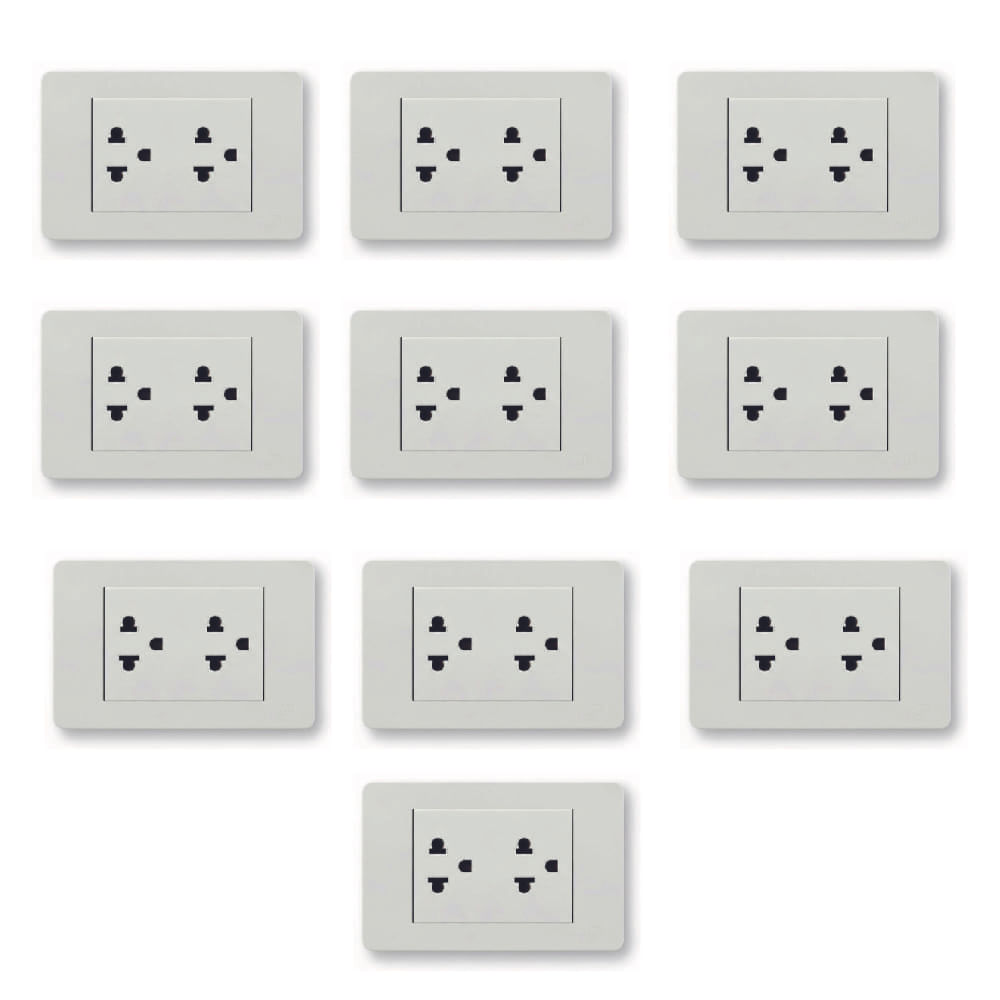 Pack x10 Tomacorriente Emp. Doble 16A con Tierra Elegant Home Light