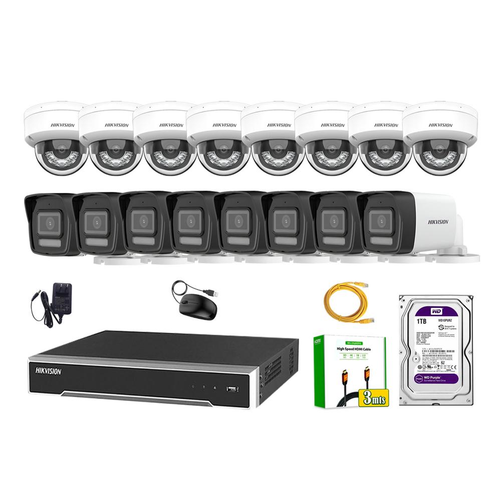 Kit 16 Cámara Seguridad Hikvision IP POE 4MP Audio Incorporado HDMI 3M Disco 1TB