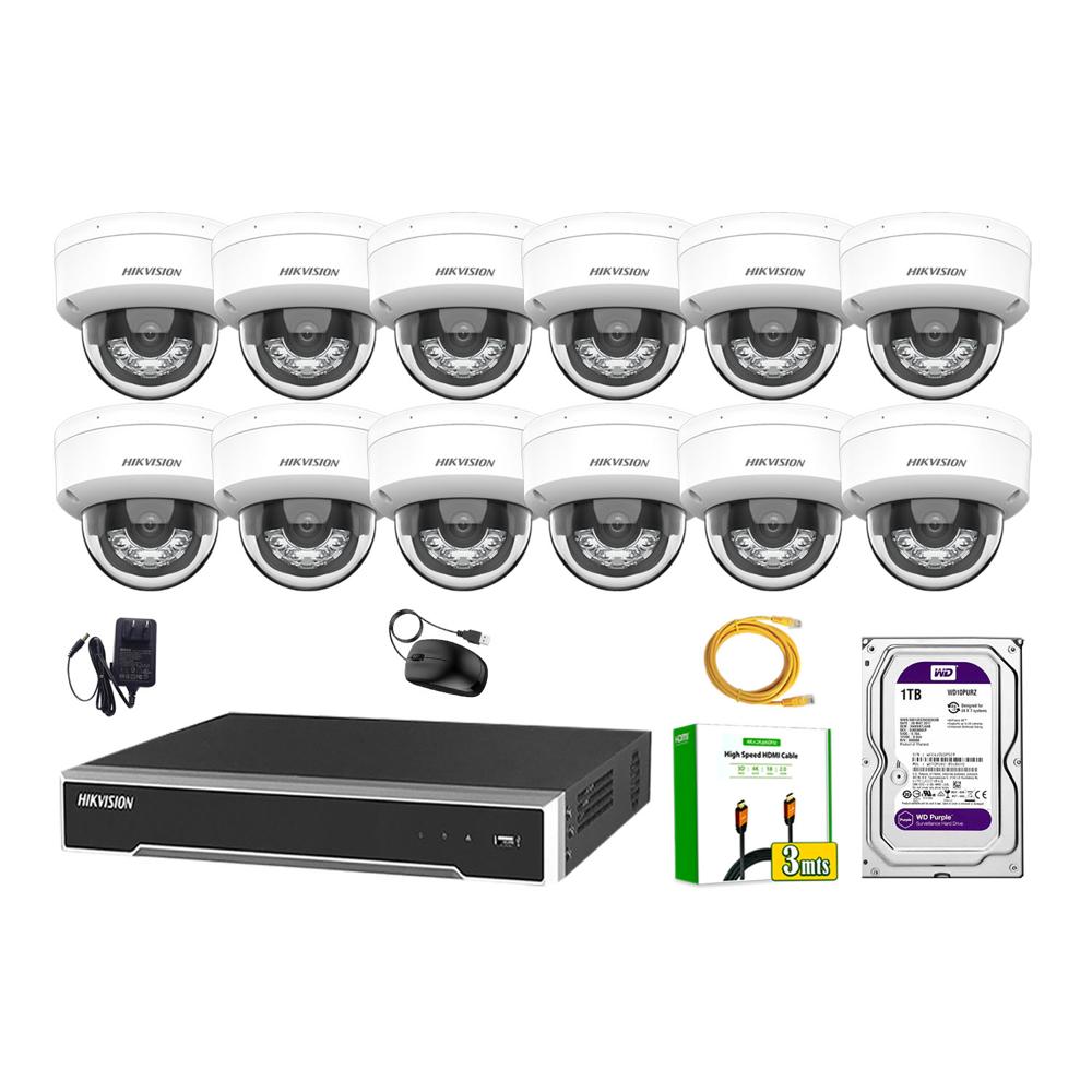Kit 12 Cámara Seguridad Hikvision IP POE 4MP Domo Audio Antivandálico Disco 1TB