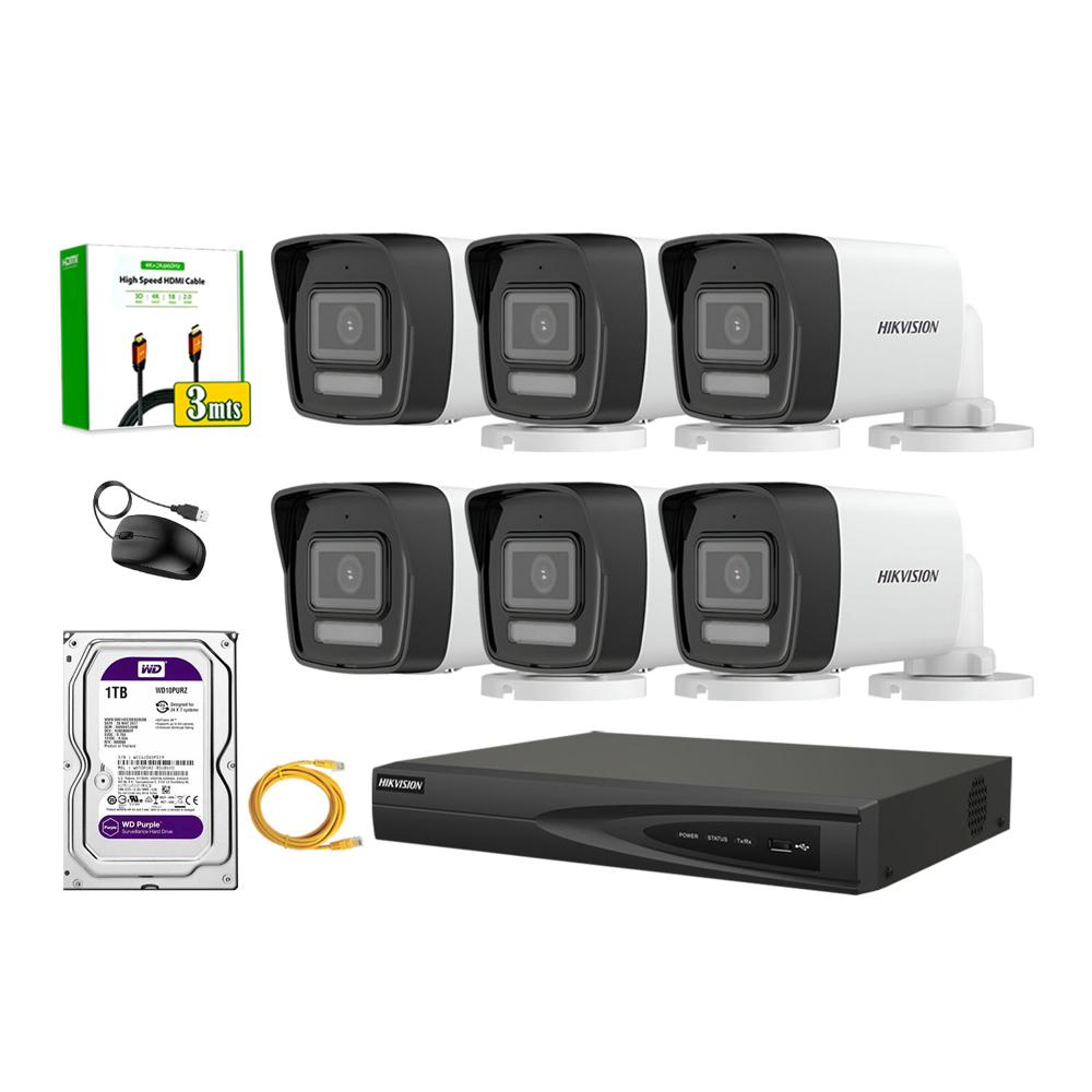 Kit 6 Cámara Seguridad Hikvision IP POE 4MP Tubo Audio Incorporado Disco 1TB