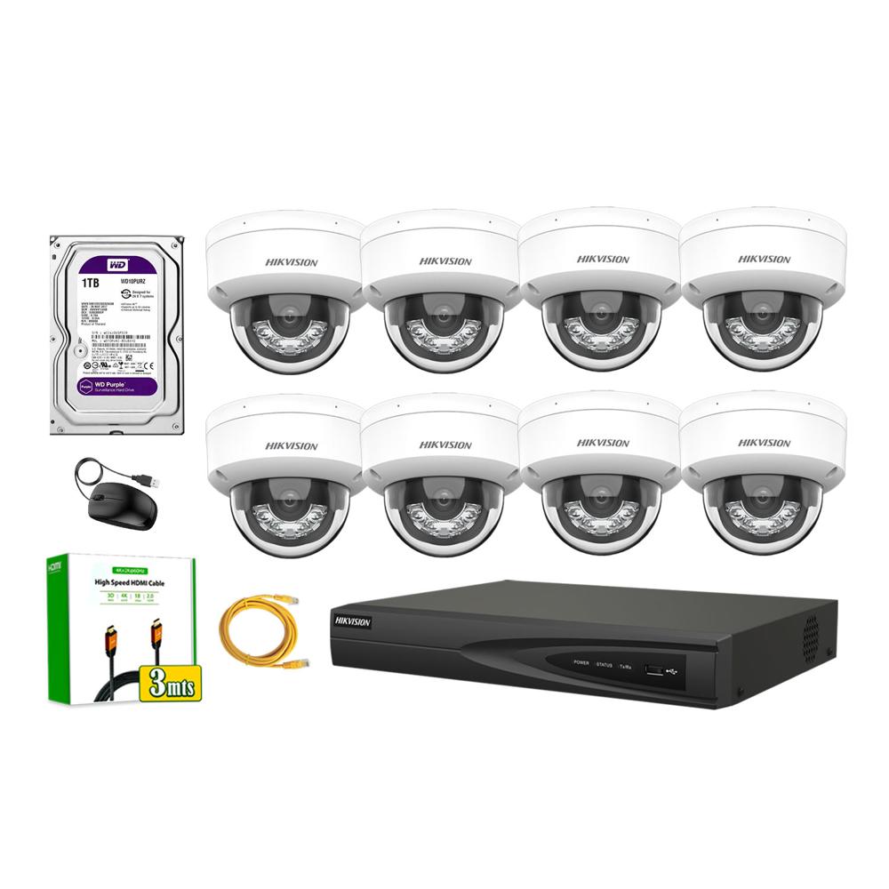 Kit 8 Cámara Seguridad Hikvision IP POE 4MP Domo Audio Antivandálico Disco 1TB