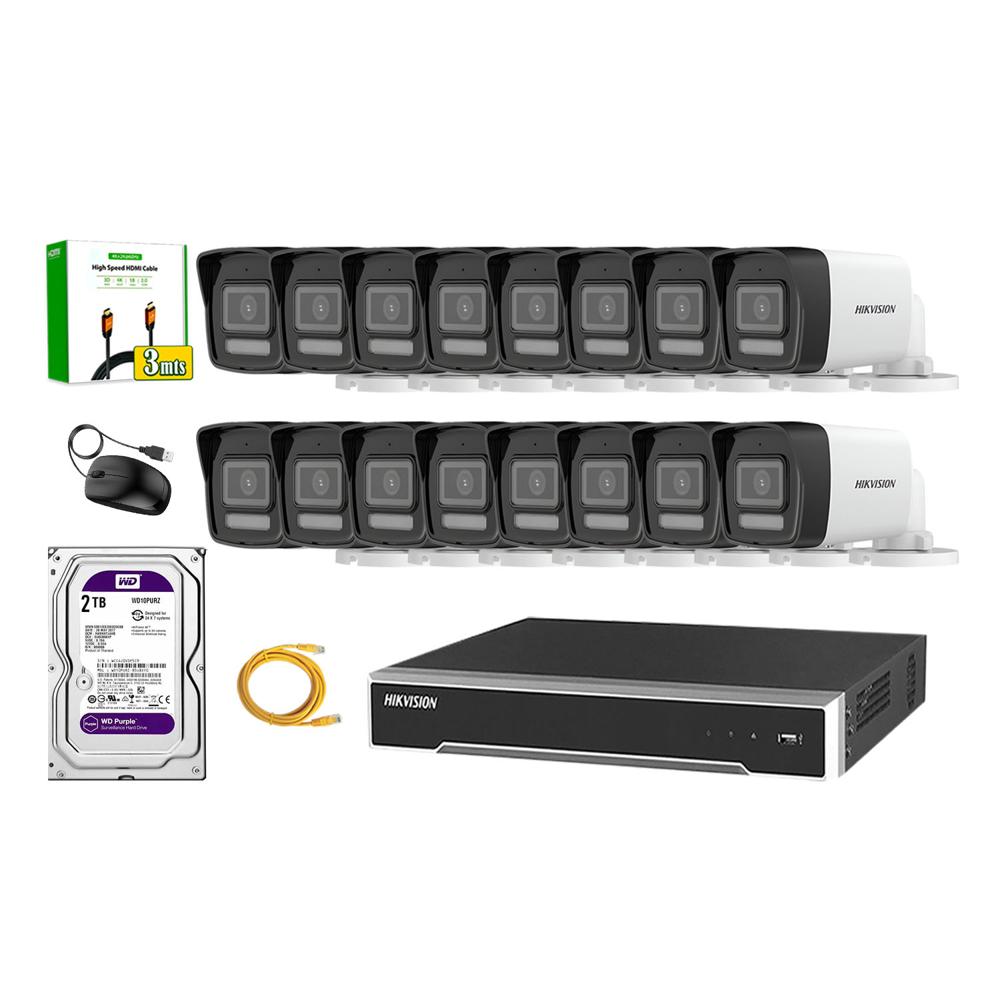 Kit 16 Cámara Seguridad Hikvision IP POE 4MP Tubo Audio Incorporado Disco 2TB