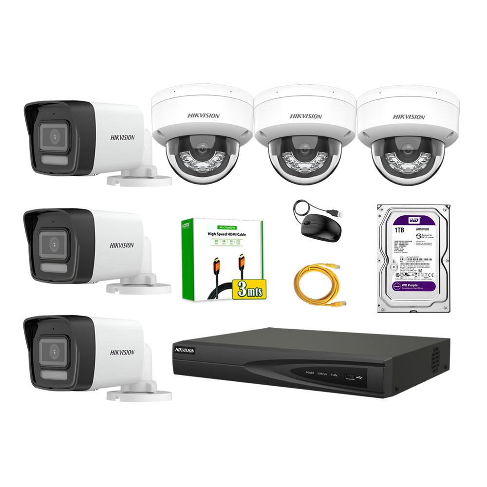 Kit 6 Cámara Seguridad Hikvision IP POE 4MP Audio Incorporado HDMI 3M Disco 1TB