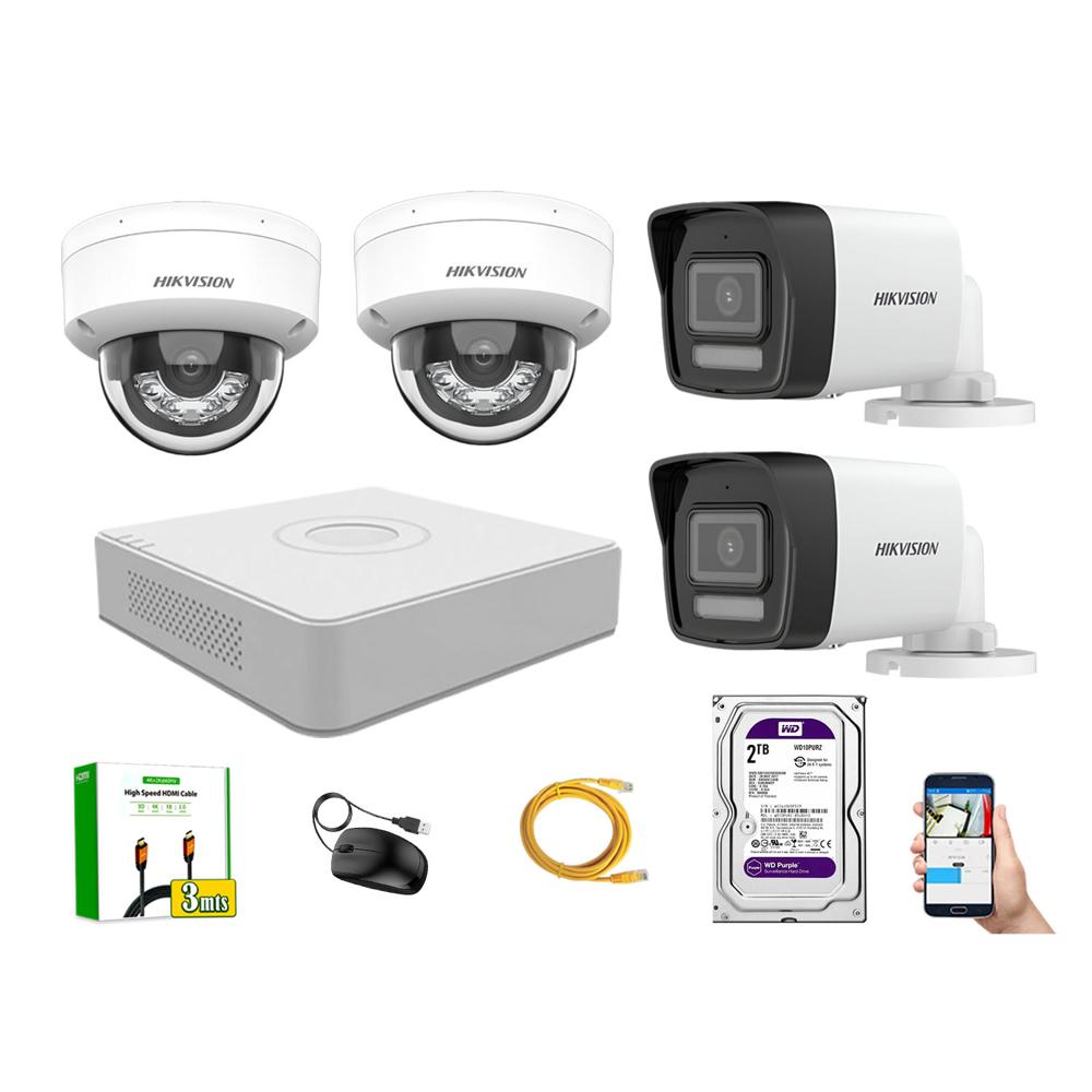 Kit 4 Cámara Seguridad Hikvision IP POE 4MP Audio Incorporado HDMI 3M Disco 2TB