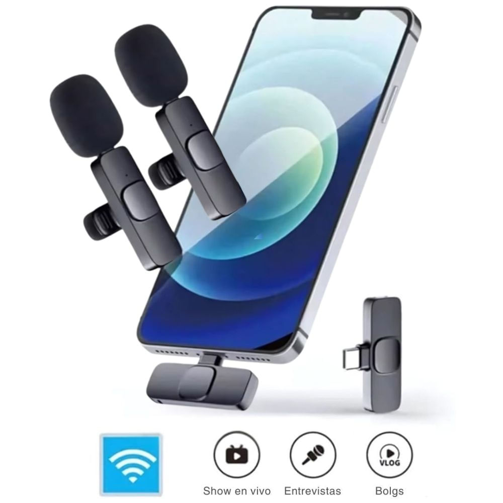 Micrófono Inalámbrico Recargable K8 Solapero Doble Micrófono Entrada Tipo C