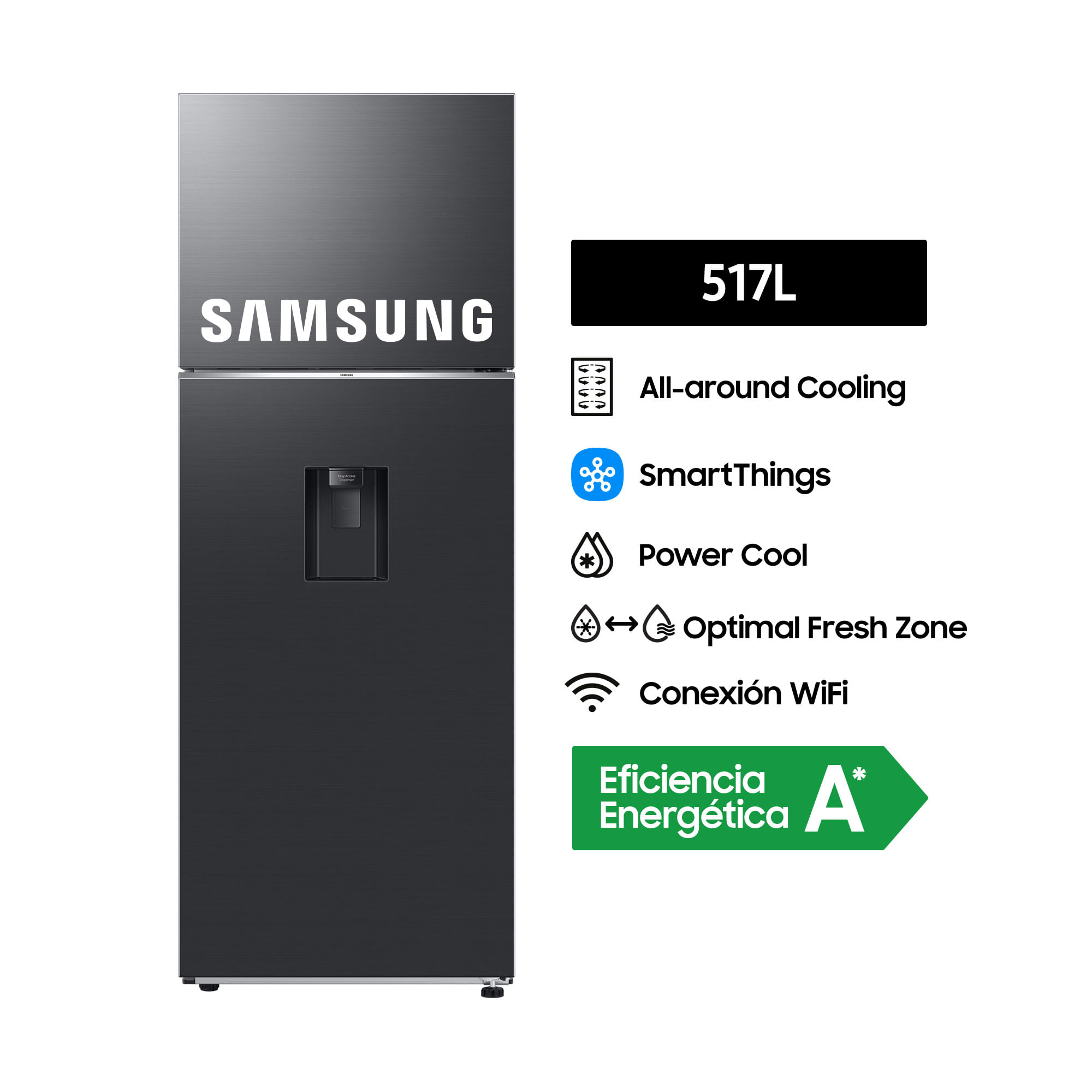 Refrigeradora Samsung All Around Cooling 517Lt Negra RT53DG6750B1PE