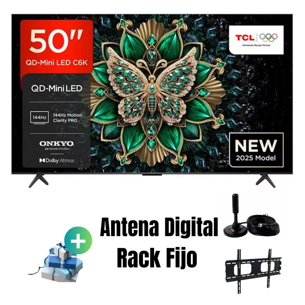 Televisor TCL 50'' QD-MINILED UHD 4K Google TV 50C6K 2025 - Ant - Rack Fijo