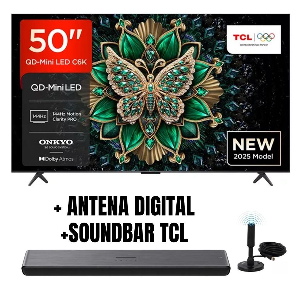 Televisor TCL 50'' QD-MINILED UHD 4K Google TV 50C6K 2025 - Ant - Soundbar TCL