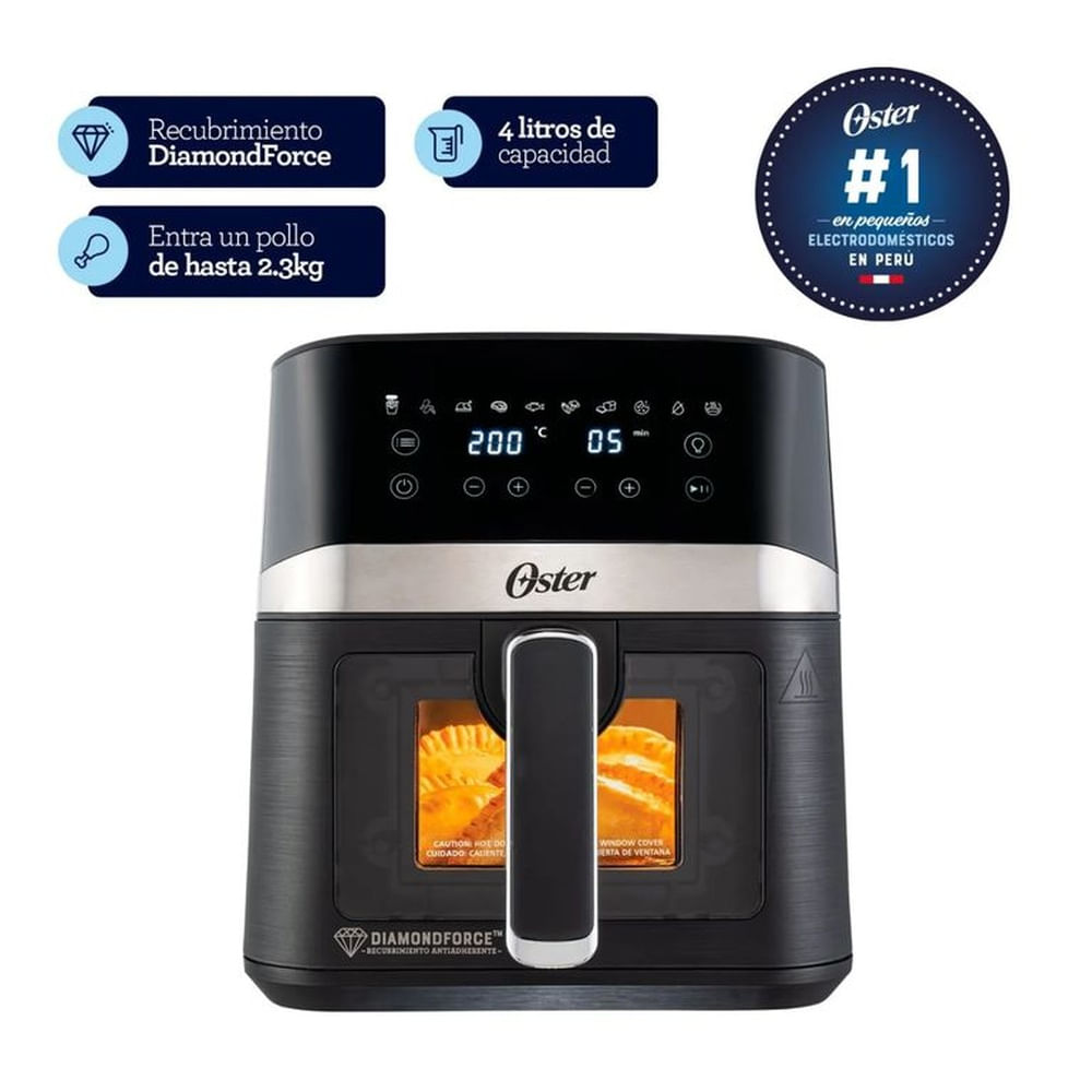 Freidora De Aire Oster 4l Digital Con Ventana Y Revestimiento Diamondforce