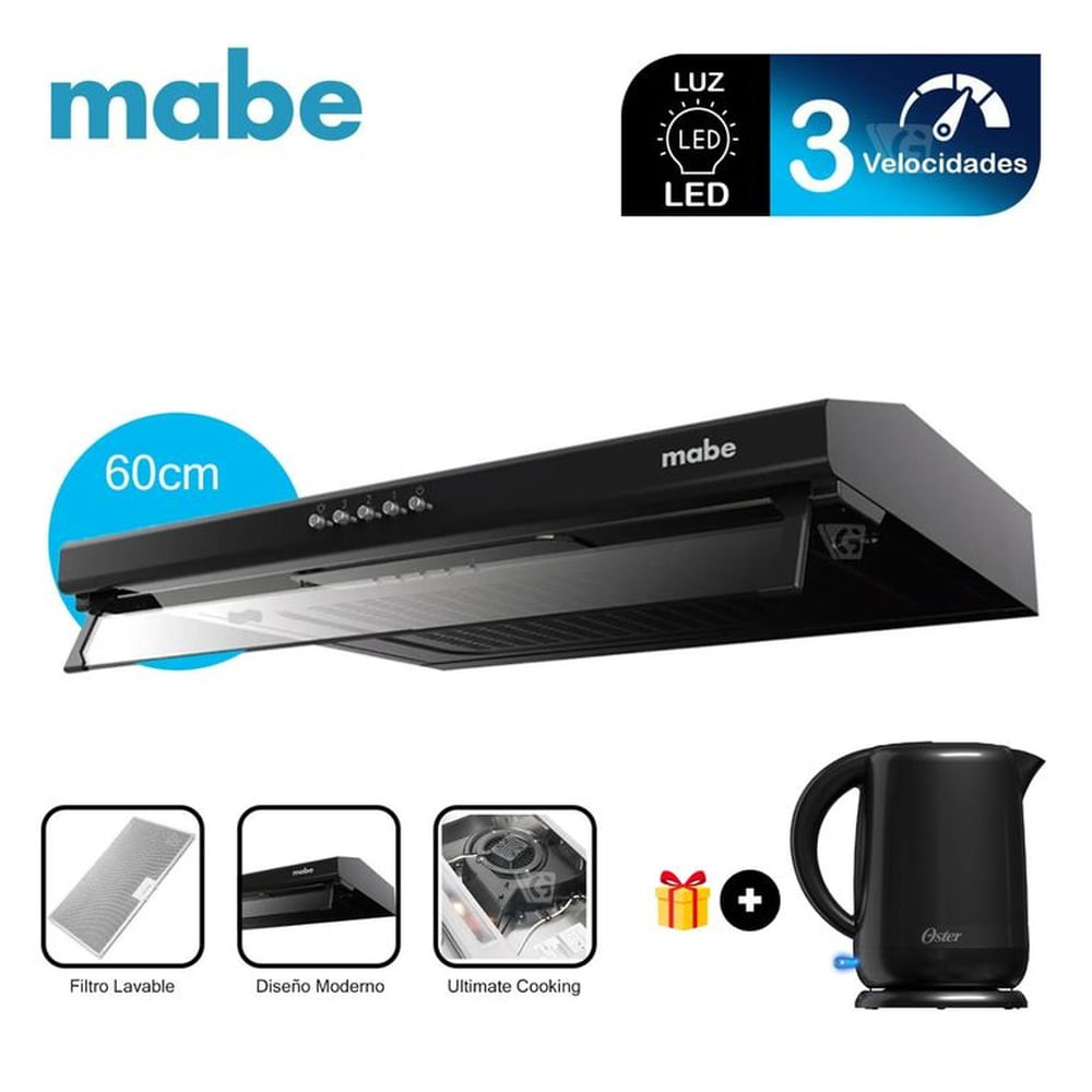 Campana Extractora Mabe CMU6020PB0 60cm Negro + Hervidor Oster