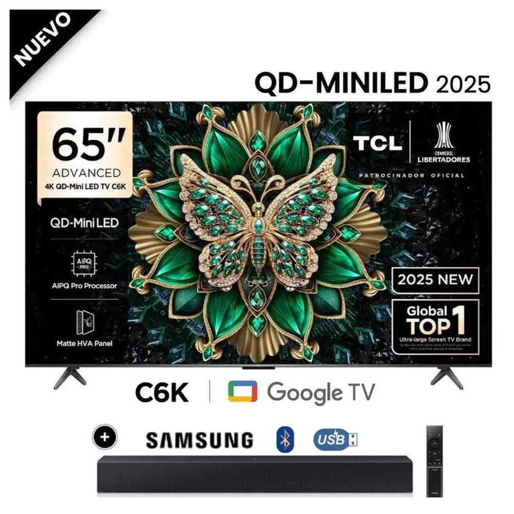 Televisor TCL Mini LED 65 QD UHD 4K Smart Google TV 65C6K + Soundbar