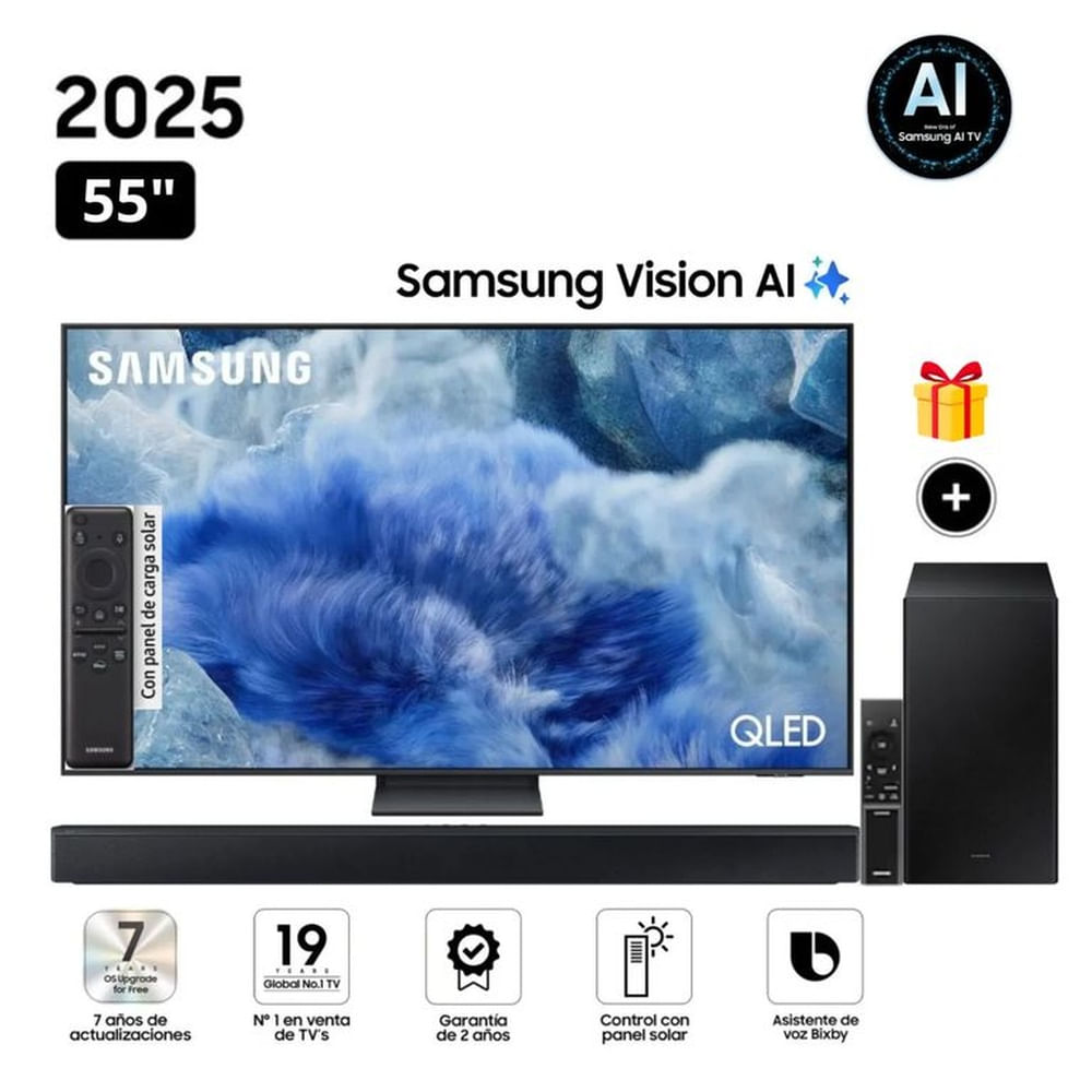Televisor Samsung QLED 55 Visión AI Smart TV QN55Q8FAAGXPE + Soundbar HW-B450F