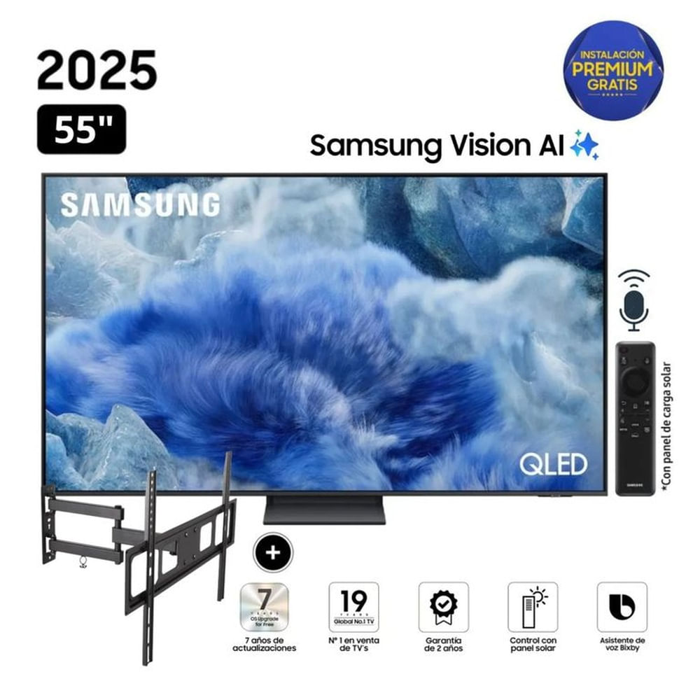 Televisor Samsung QLED 55 Visión AI Smart TV QN55Q8FAAGXPE + Rack Giratorio