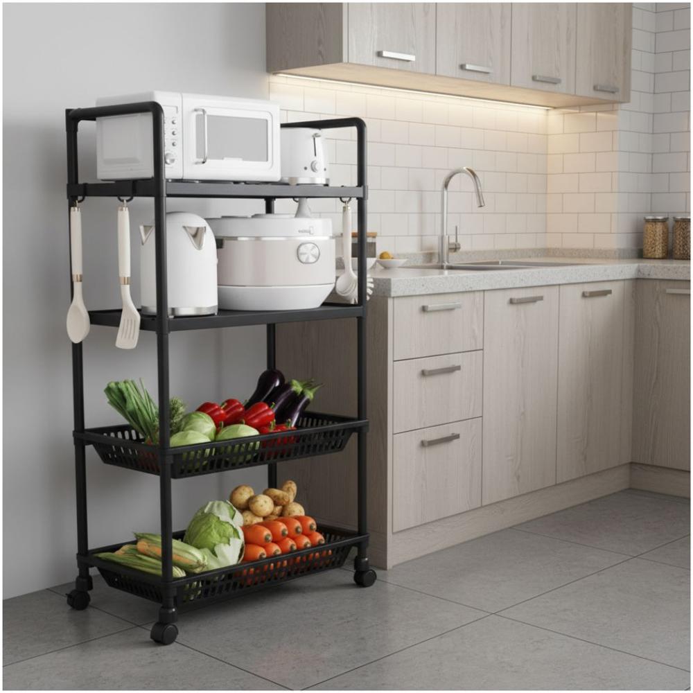 Carrito Organizador de Cocina Multiusos 4 Niveles con Ruedas 123x49x35CM