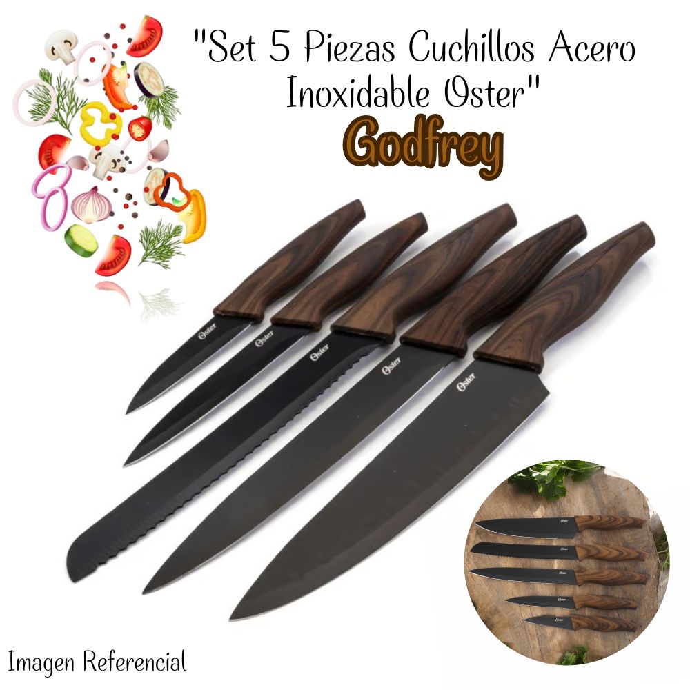 Set 5 Piezas Cuchillos Acero Inoxidable Oster Godfrey - NEGRO