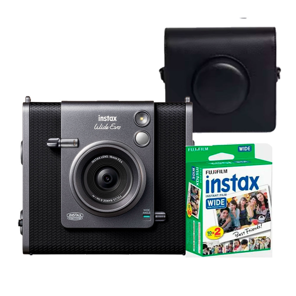Camara Fujifilm Instax Wide Evo Black Estuche Negro Pelicula x 20