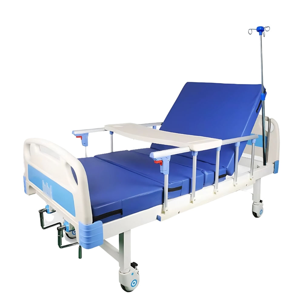 Cama Clínica Importada de 2 Manivelas con Mesa para Alimentos y Portasuero