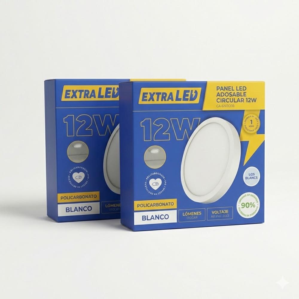 Pack x2 Panel Led Adosable Circular 12w Luz Blanca 6500K De Policarbonato Extraled Pack x2 Panel Led Adosable Circular 12w Luz Blanca 6500K De Policarbonato Extraled