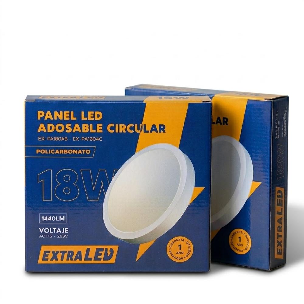 Pack x2 Panel Led Adosable Circular 18w Luz Blanca 6500K De Policarbonato Extraled