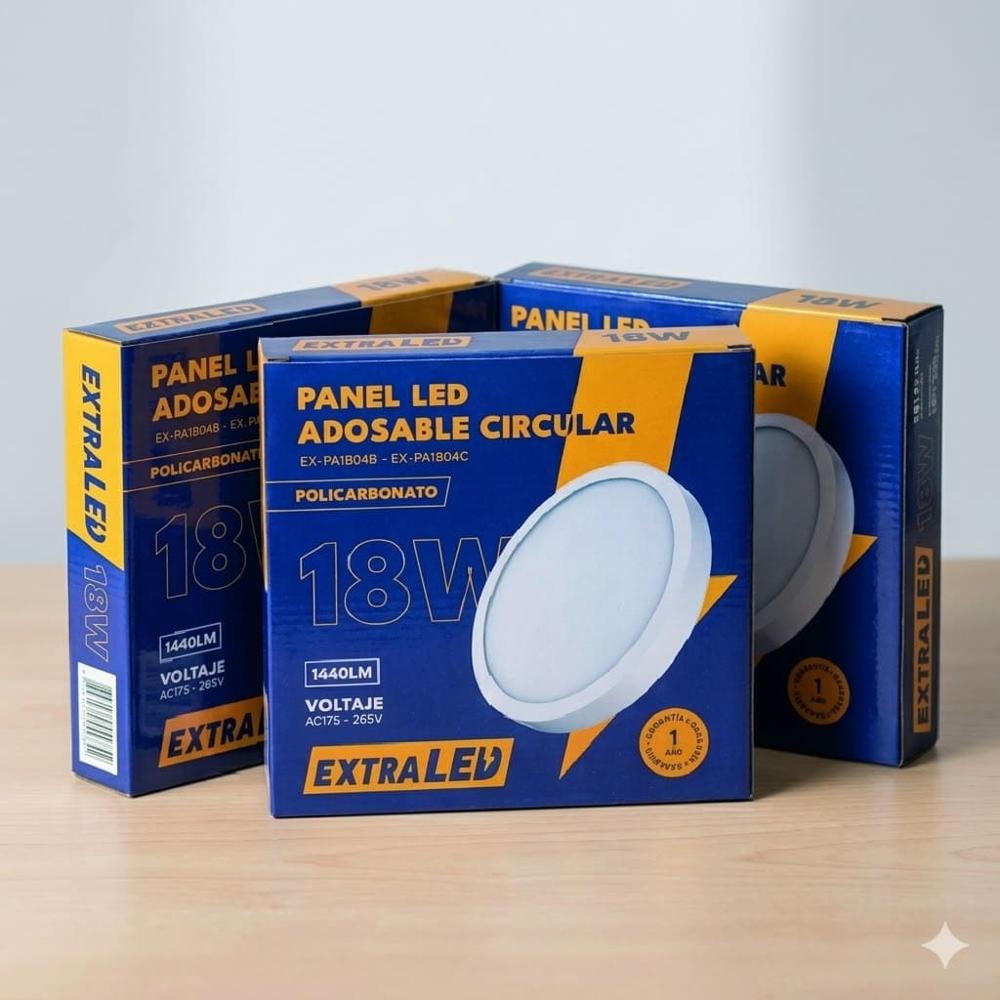 Pack x3 Panel Led Adosable Circular 18w Luz Blanca 6500K De Policarbonato Extraled