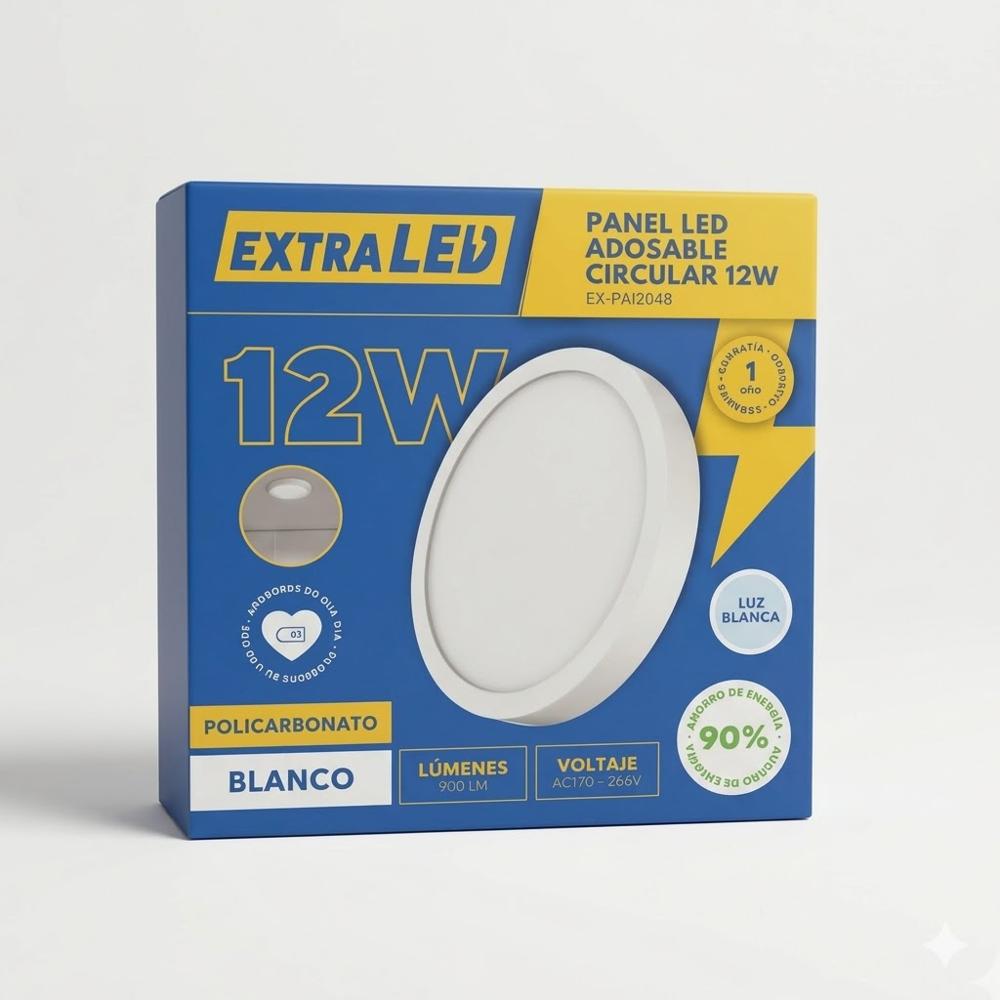 Panel Led Adosable Circular 12w Luz Blanca 6500K De Policarbonato Extraled Panel Led Adosable Circular 12w Luz Blanca 6500K De Policarbonato Extraled