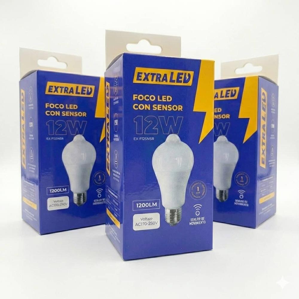 Pack x3 Foco LED Sensor de Movimiento 12W E27 C Radar Extraled Pack x3 Foco LED Sensor de Movimiento 12W E27 C Radar Extraled