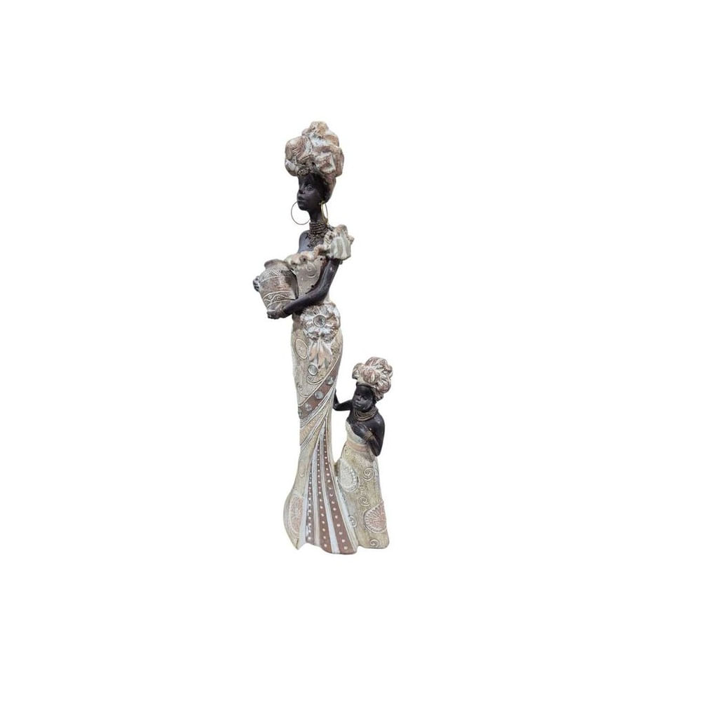 Escultura Decorativa Madre Africana con Hija - Adorno Elegante para Sala Regalo Ideal