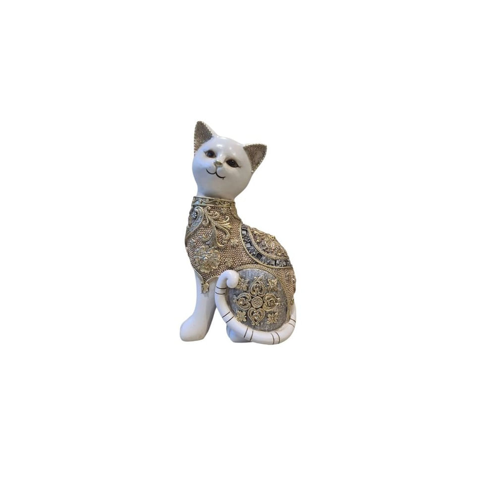 Escultura decorativa de gato con detalles dorados - Adorno Elegante para Sala Regalo Ideal Blanco Escultura decorativa de gato con detalles dorados - Adorno Elegante para Sala Regalo Ideal Blanco