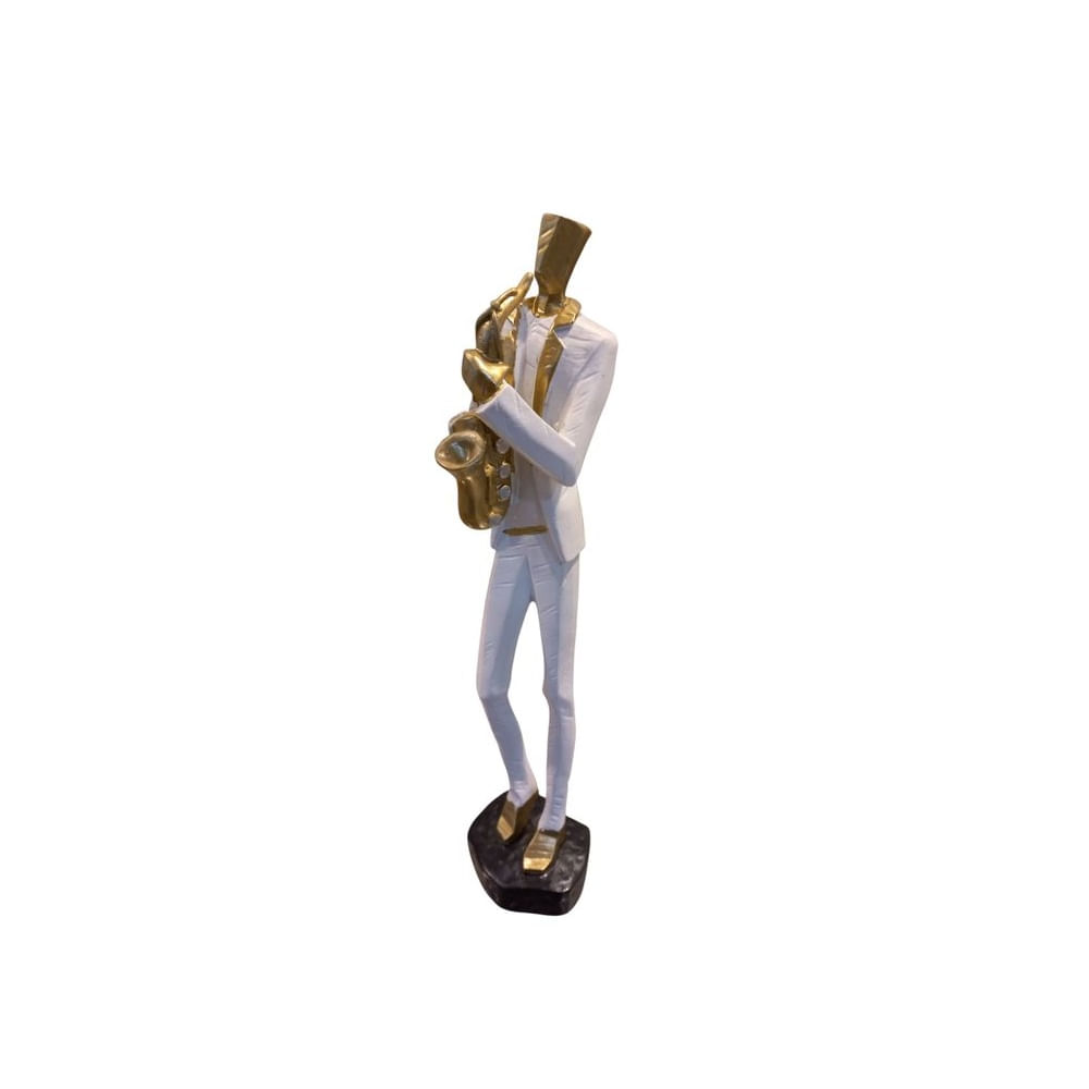 Figura Decorativa Estilizada de un Músico Tocando Saxofón Blanco Figura Decorativa Estilizada de un Músico Tocando Saxofón Blanco