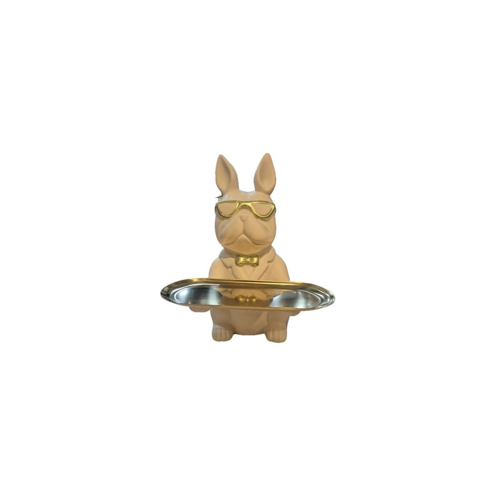 Adorno Decorativo de Perro con Bandeja Dorada - Adorno Elegante para Sala Regalo Ideal Beige Adorno Decorativo de Perro con Bandeja Dorada - Adorno Elegante para Sala Regalo Ideal Beige