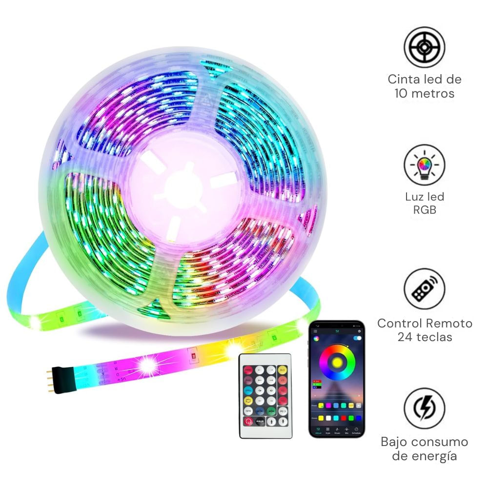 Cinta Luz LED RGB x 10 metros con Conector USB y Control Remoto