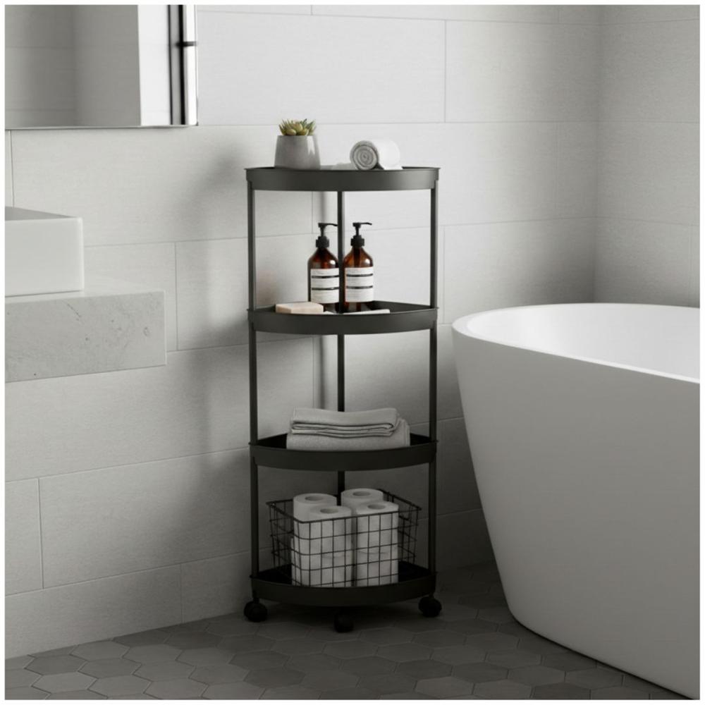 Estante Carrito Organizador Esquinero Multiusos de 4 Niveles con Ruedas 88x35x25cm Negro