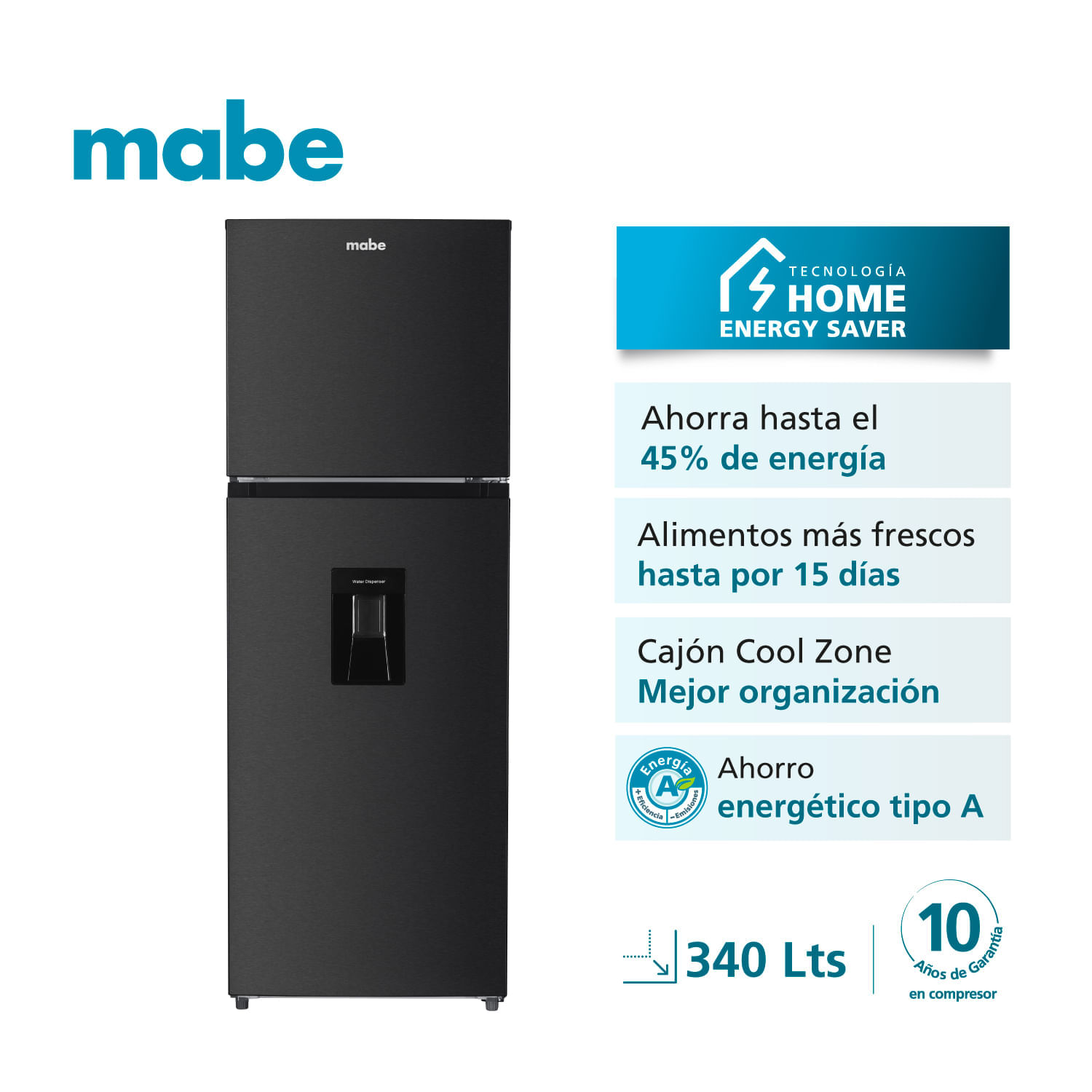 Refrigeradora Mabe 340L Top Mount RMN334PAPRP0 Negro