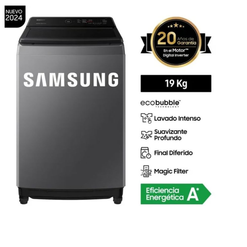 LAVADORA SAMSUNG WA19CG6441BDPE ECOBUBBLE 19KG GRIS OSCURO