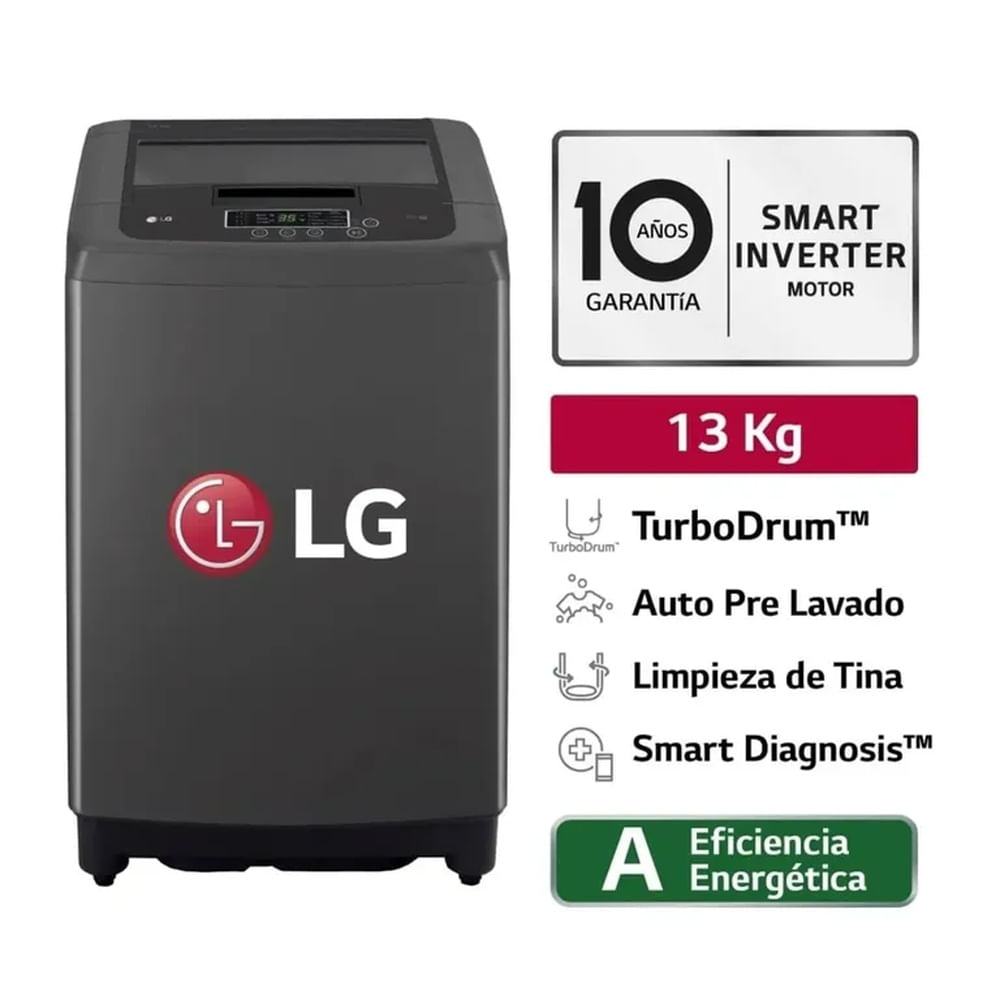 Lavadora LG Carga Superior Smart Inverter WT13BPBK 13 KG - Negro Claro