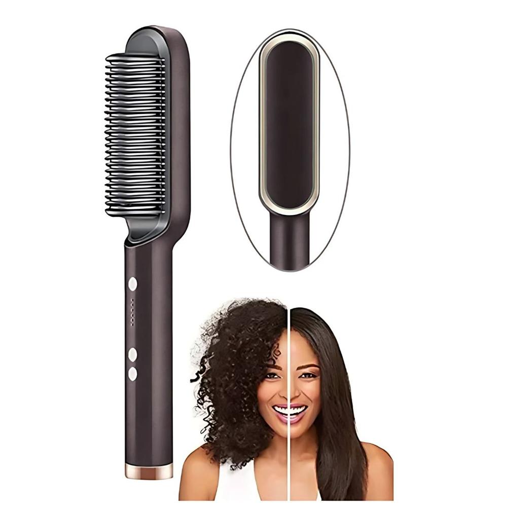 Cepillo Alisador Laceador Peine Secador de Cabello Eléctrico 2 en 1 - 200C  Negro