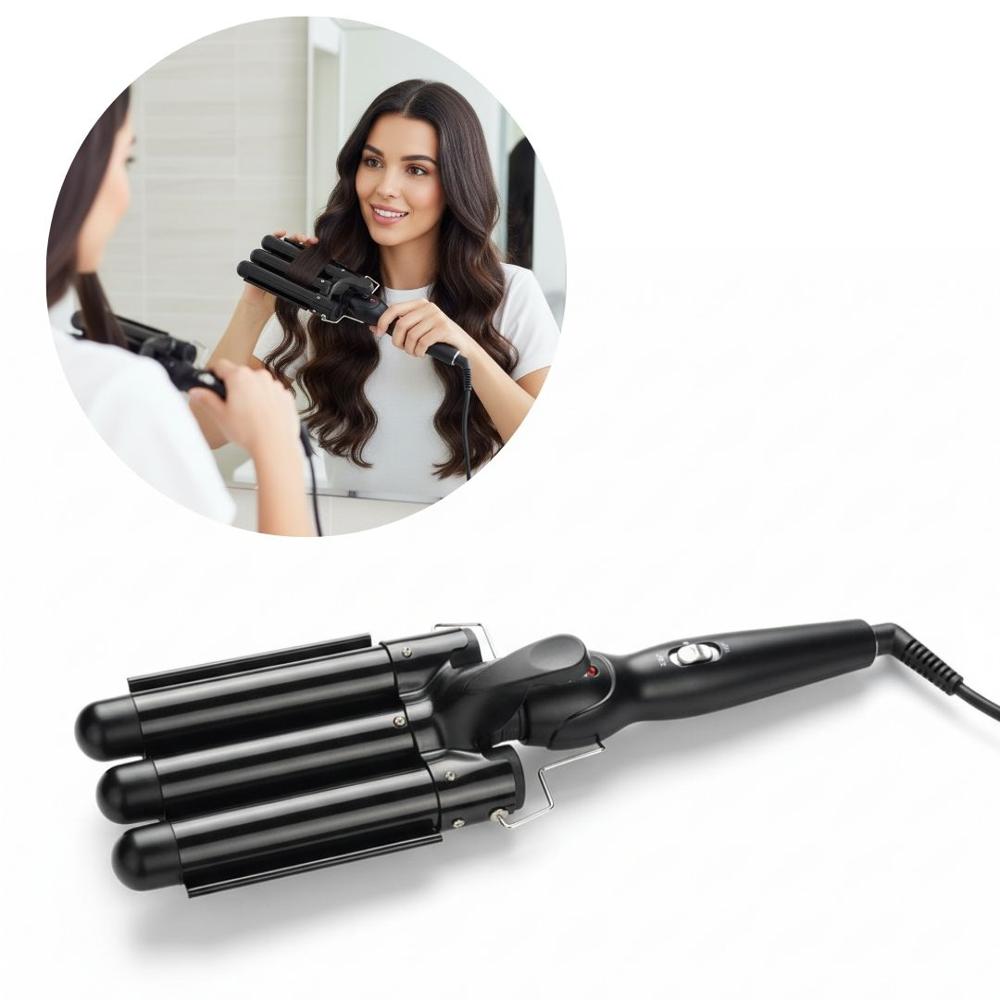 Rizador Profesional Ondulador de 3 Barriles para Cabello Negro