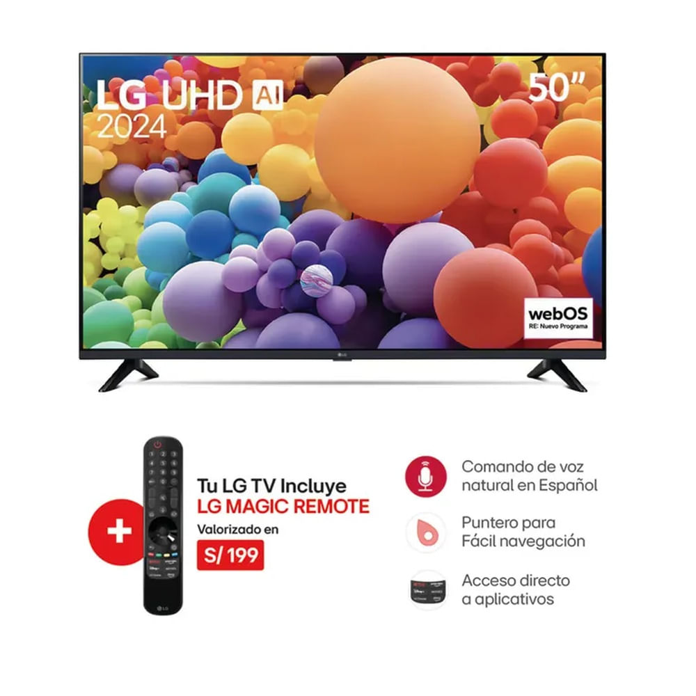 Televisor LG 50 Pulg. LED Smart TV 4K UHD con ThinQ AI 50UT7300PSA l Control Magic