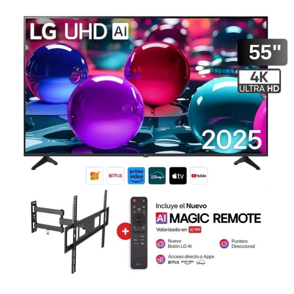 Televisor LG 55"" Smart UHD 4K Thinq Ai 55UA7300PSB + Rack Giratorio - Nuevo 2025