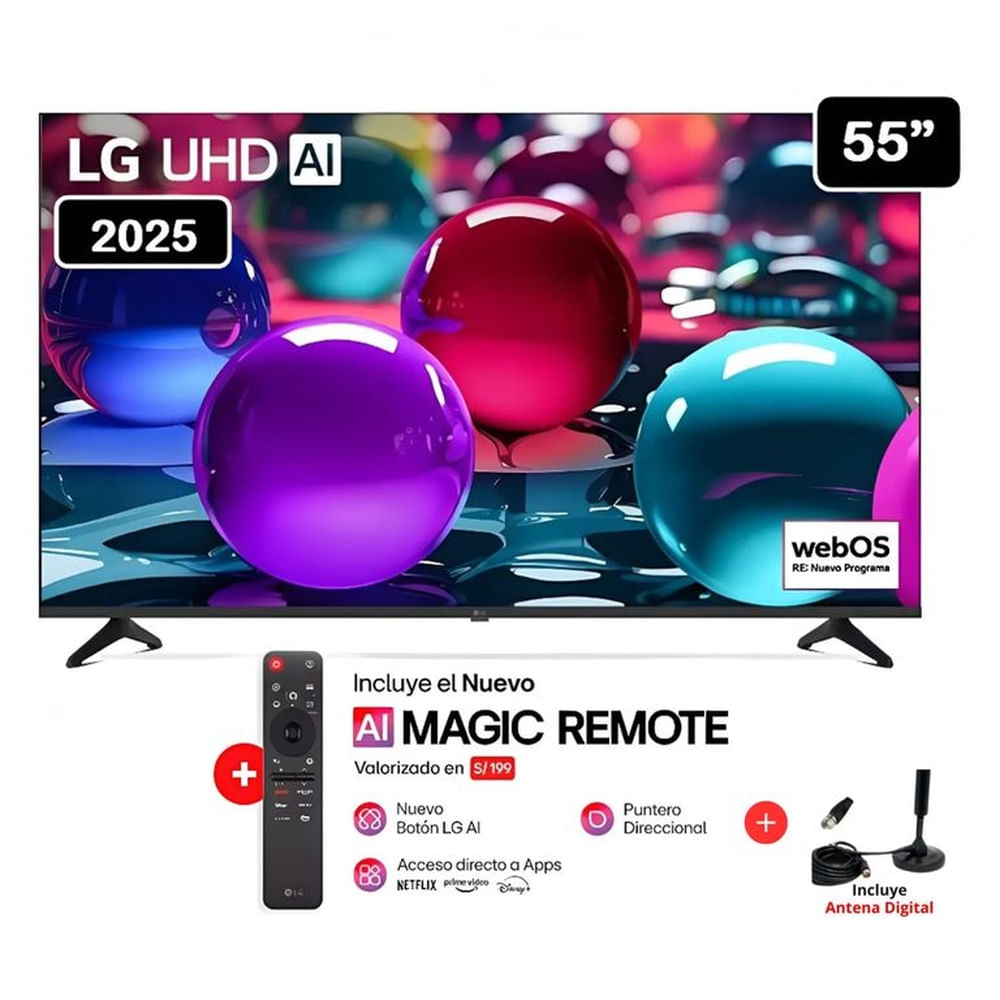 Televisor Lg 55 Pulg Ultra HD 4K AI ThinQ 55UA7300 Modelo 2025 +Control Magic + Antena Digital