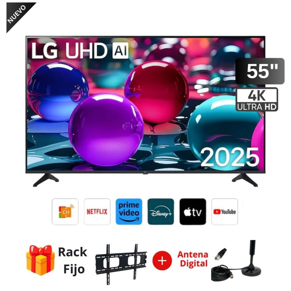 Televisor Lg 55 Pulg UltraHD 4K AI ThinQ 55UA7300PSB Modelo 2025 - RACK + ANTENA