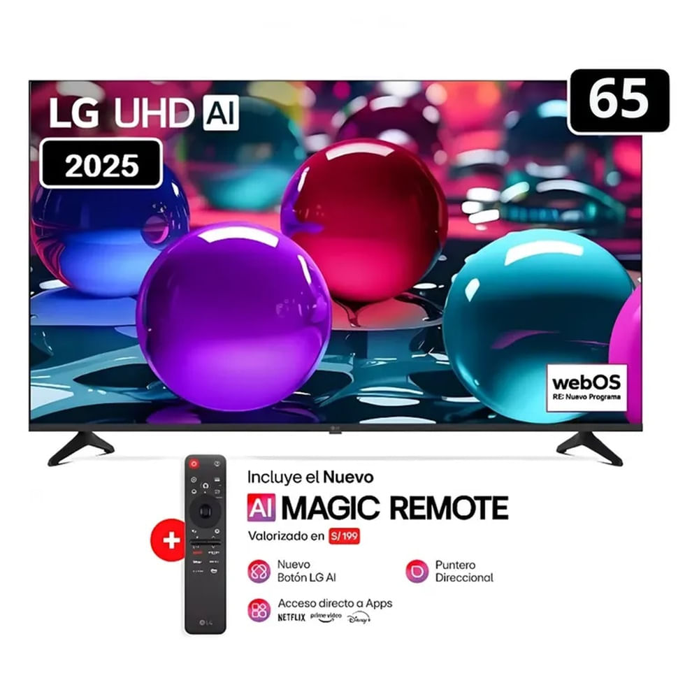 Televisor Lg 65"" Pulg Ultra HD 4K AI ThinQ 65UA7300 Modelo 2025- Negro + Control Magic 2025