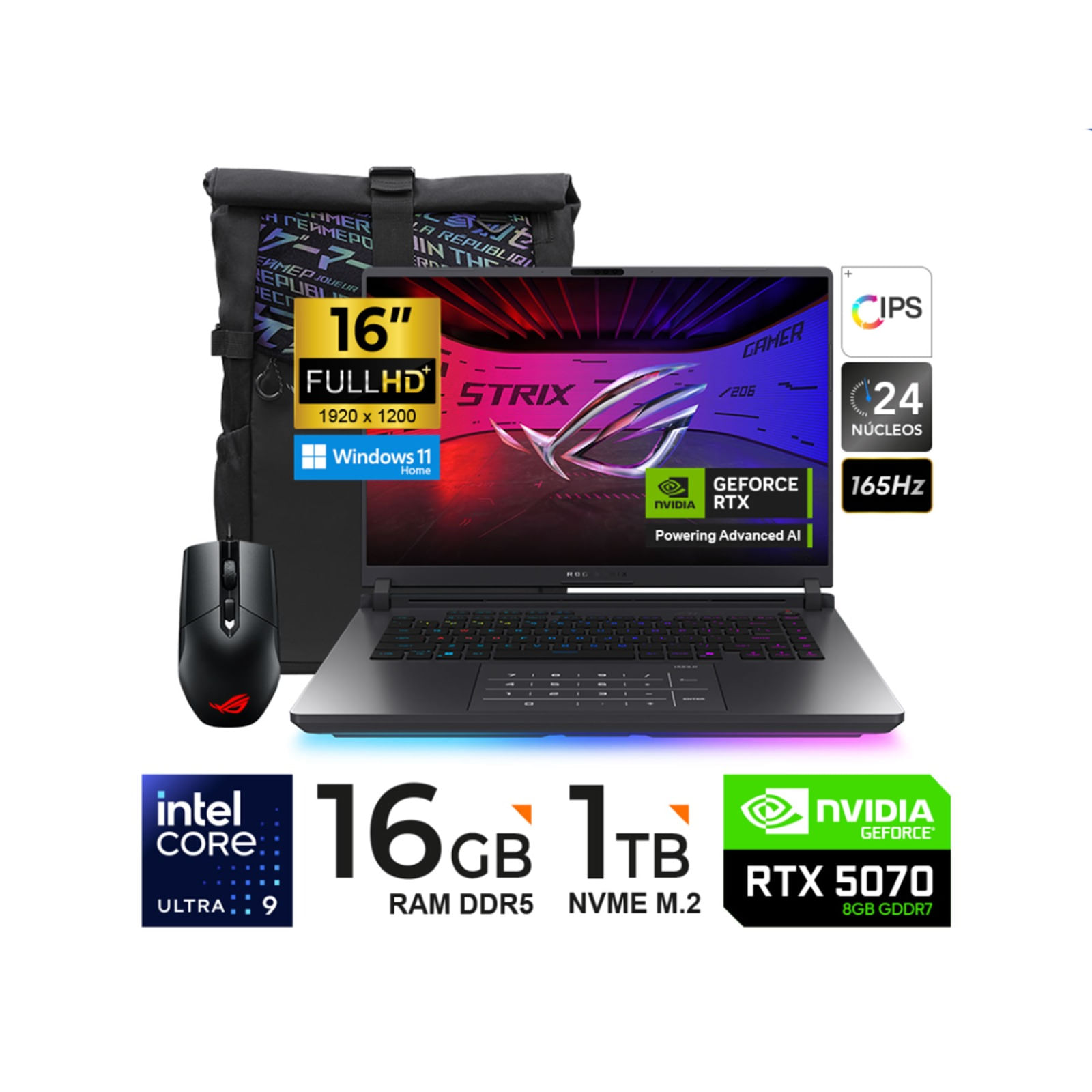 LAPTOP ASUS ROG STRIX G16 ULTRA 9 275HX  1TB SSD 16GB RTX5070 8GBW11.