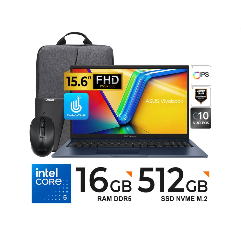 LAPTOP ASUS VIVOBOOK 15 FHD IPS TACTIL Core 5-120U 16GB DDR5 512GB SSD FREEDOS